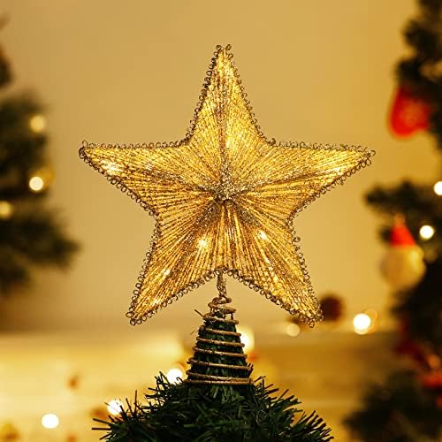 טופר עץ כוכב חג המולד של Lewondr, כוכב העץ המופעל על סוללה עם אורות ופייטים, טופר עץ חג המולד מואר לחג