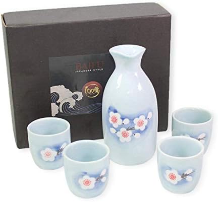 פרח לבן בהיר פרח חרסינה יפנית סט עם 4 כוסות 1 דקנטר / בקבוק / קפה