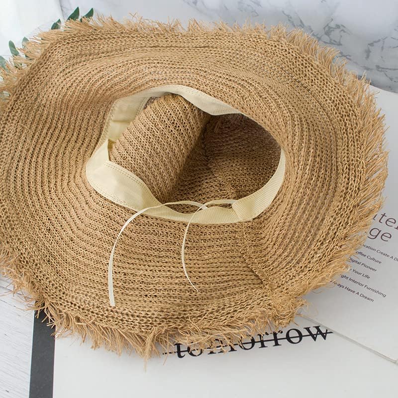 כובע השמש של קש לנשים כובע חוף קיץ רחב-קיץ כובע תקליטון מתקין כובע קש נסיעות UPF50+