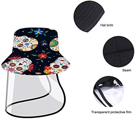מגן כובע דייג עם כיסוי, צבעוני גולגולת מגן כובע קיץ אופנה מתקפל דלי כובע הגנה נגד רוק אבק